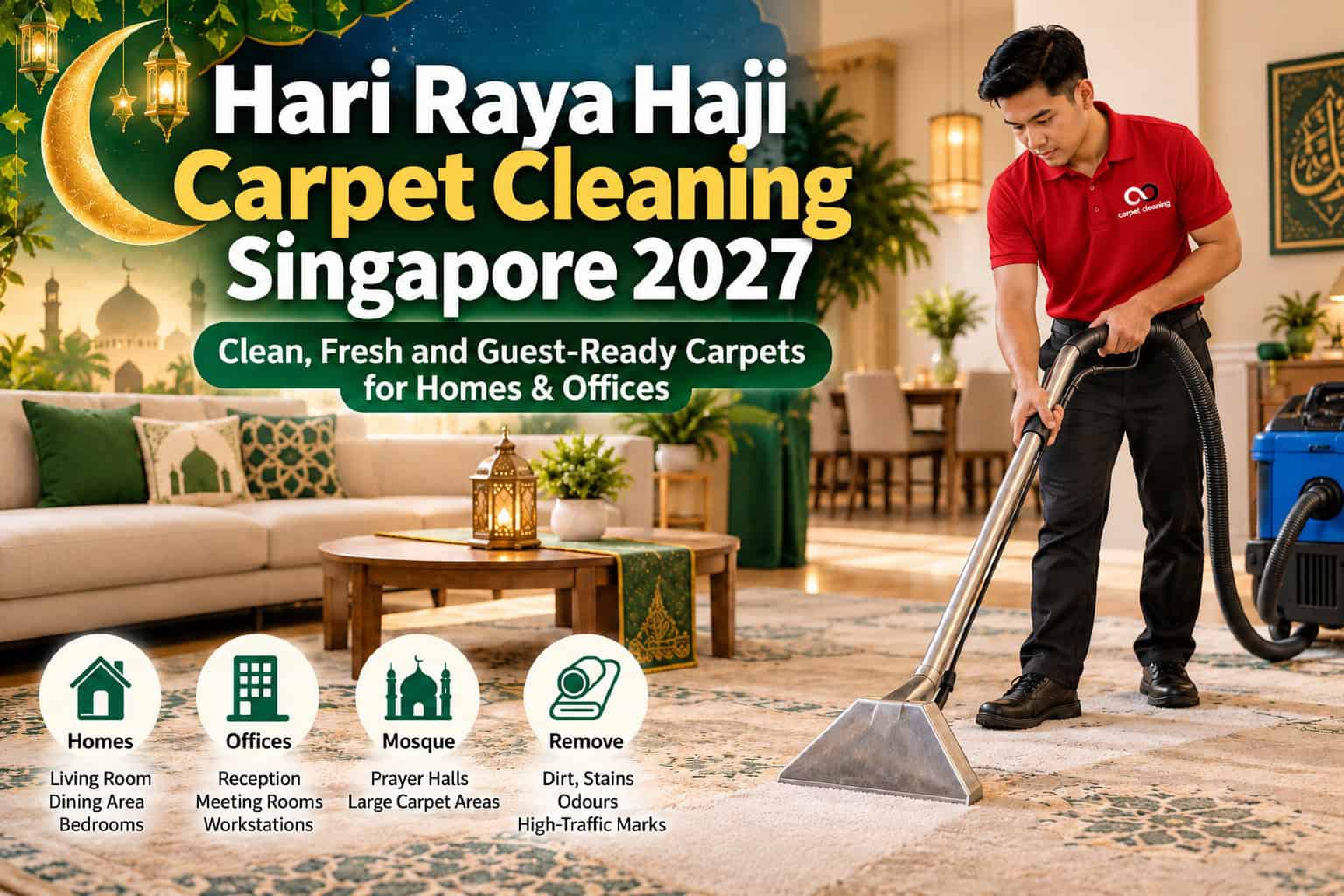 Hari Raya Haji carpet cleaning Singapore 2027 for homes, offices and mosque carpet areas